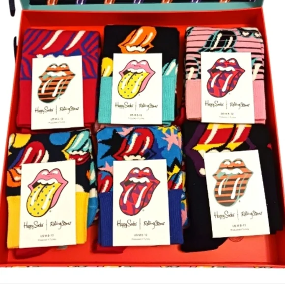 Happy Socks Rolling Stones Gift Box includes 6 Socks & Novelty Box NIB - Picture 4 of 10